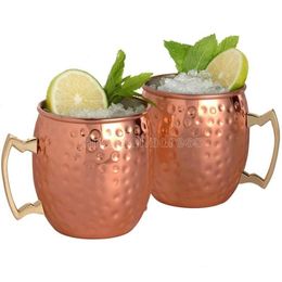 Copper Mug Stainless Steel Beer Coffee Cup Moscow Mule Mug Rose Gold Hammered Copper Plated Drinkware FY4717 C0225