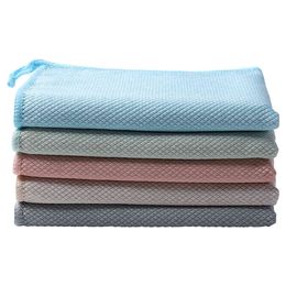 5PCS 40*30cm Fish Scale Microfibre Polishing Cloths Rags Tea Towels For Washing Dishes Kitchen Household Cleaning Cloth