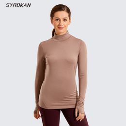 Breathable SYROKAN Women's Lightweight Long Sleeve workout Shirts Pullover Turtleneck Tops with Thumbholes
