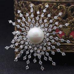 Pins, Brooches Women Wedding Colour Imitation Pearl Sunflower Brooch Pin Perfect Zirconia & Pendant Bridal Bijoux