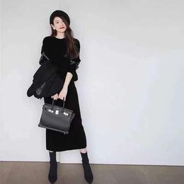 Casual Dresses Korean Professional Skirt Early Autumn French Style And Winter 2021 Simple Dress Sweater Mid-Length Knit Long