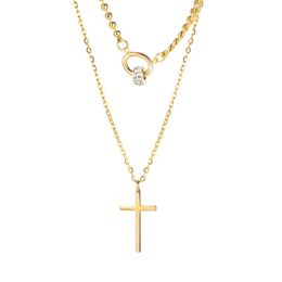 Pendant Necklaces Jewellery Vintage Cross Chain For Women Layer Titanium Stainless Steel Double Ring Zircon Crystals