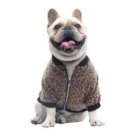 Spring Leopard Print Pet Zipper Coat Outdoor Travel Warm Puppy Jacket Bulldog Teddy Bichon Dogs Clothing