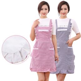 Fashional Ladies Kitchen Aprons with Pocket 3 Colors Sleeve Flower Edge Aprons Oilproof Thicken Work Cothes in Coffee Shop