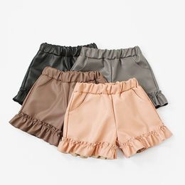 Babyinstar Ruffle Pants Shorts For Girls Dance Shorts PU Leather Kids Shorts Boutique Kids Clothing Children Clothes Girl Outfit 210303