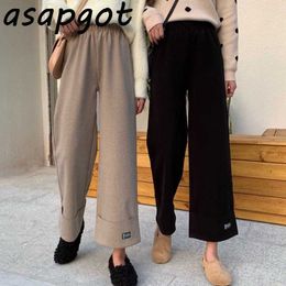 Pantaloni larghi di lana lavorati a maglia neri taglie forti Pantaloni invernali larghi casual selvaggi a vita alta pantaloni coreani Chic Femme Pantalon 210610