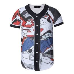 Baseball Jersey Men Stripe Short Sleeve Street Shirts Black White Sport Shirt UAJ704