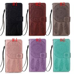 Leather flip Wallet Cases For Iphone 13 12 Mini 11 Pro XS MAX XR X 6 7 8 Plus Imprint Mandala Dreamcatcher ID card Slot Holder Cover case