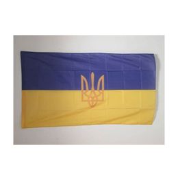 Ukraine Coat of arms Flag 3' x 5' for a Pole Ukrainian Flags 90 x 150 cm Premium Quality Heavy Duty 100D Woven Poly Flag 3x5