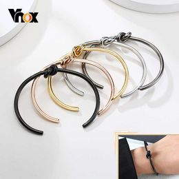 Vnox Minimalist Knot Cuff Bangle for Women Men Black Tone Stainless Steel Vintage Simple Wrist Bracelet Gifts Jewellery Q0719