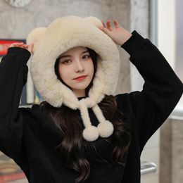 Berets Foux Bomber Hats Women Thick Fur Earflaps Cute Ears Belt Tassels Trooper Russian Ushanka Caps Korea Japanese Style Fashion