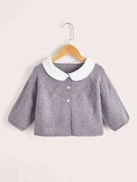 Baby Contrast Peter Pan Collar Eyelet Detail Raglan Sleeve Cardigan SHE