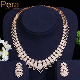 Pera Luxury African And Nigerian Bridal Wedding Party Jewellery Big Statement Cubic Zirconia Necklace Earrings Set For Brides J017 H1022