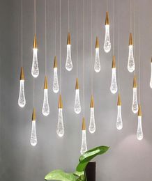 Pendant Lamps Gold Water Drop Crystal Light Creative European-Style Luxury LED Bulbs DIY Suspend Lamp Modern Indoor Lighting Bar