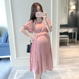 Casual Long Pregnancy Dresses For Women Short Sleeve Loose Maternity Dresses Summer New Chiffon Pregnant Dress Maternity Clothes Q0713