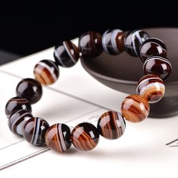 Pulseira pulseira natural negro jade agate pulseira jóias redondas grânulos embrulhados pulseiras de ágata para mulheres homens 10-12mm