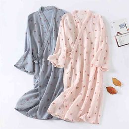 Japanese kimono spring and autumn ladies cotton crepe cloth nightgown Pyjamas bathrobe household clothes summer robe 210924