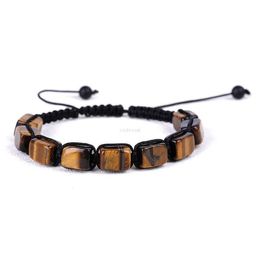 Seven Chakra Natural Stone Cube Bracelets strand Rectangular Yoga Woven Adjustabel Bracelet Wrist band for women Fashion Jewellery will and sandy