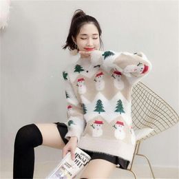 half christmas tree NZ - Women's Sweaters Cute Christmas Tree Snowman Autumn And Winter Korean Mink Sweater Half-high Round Neck Pullover Knitted Shirt F2563