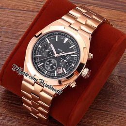 Overseas 5500V A21J Automatic Mens Watch 42mm Rose Gold Black Dial Silver Stick Markers Date Stainless Steel Bracelet Sports Watches 8 Styles Puretime01 E136e5