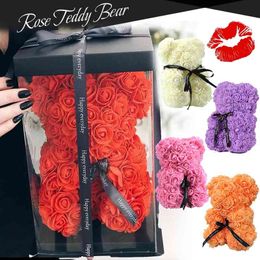 Rose Bear Artificial Flowers Roses Teddy Bear Unicorn Anniversary Christmas Valentine Gift for Girlfriend Wedding Decoration 210624