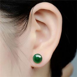 Stud 2021 Round Natural Green Chalcedony Earring Female Copper Plated Red Black Stone Crystal Vintage Jewellery Wedding