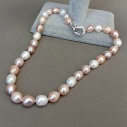 rice pearls necklace UK - Freshwater Pearl Pink Purple White Rice Mixed Color Pearl Necklace For Women 18"