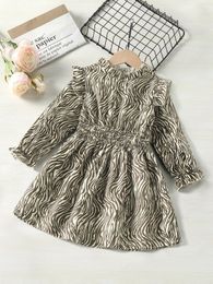 Toddler Girls Allover Print Frilled Shirred Waist Flounce Sleeve Dress SHE
