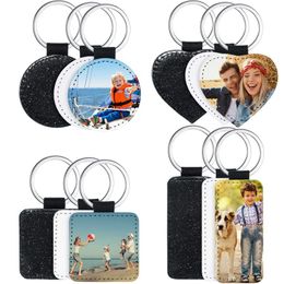 Keychains Pack Sublimation Blanks Keychain 4 Types Glitter PU Leather DIY Heat Transfer KeyringKeychains