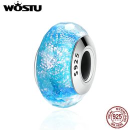 WOSTU 100% 925 Sterling Silver Blue Sea Murano Glass Beads Fit Original WST Charm Bracelet Fine Jewelry New Year Gift CQZ054 Q0531
