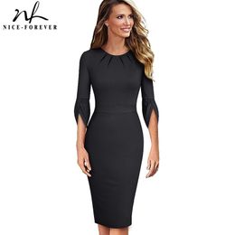 Nice-Forever Solid Color Elegant WorkDresses Business Party Bodycon Fitted Formal Women Dress B601 210309