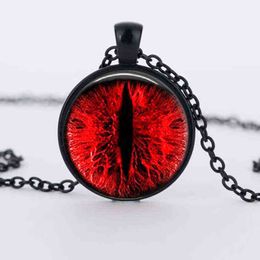 Suteyi Vermelho Gato Colar Colar Encantos Dragão Eyes Foto Vidro Cabochão Pingente Handmade Black Chain Colares Mulheres Homens Jóias G220310