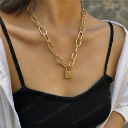 Lock Pendants Necklaces for Women Gold Colour Hollow Chain Personality Female Neck Jewellery