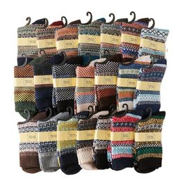 Vintage Wool Thick Warm Socks Winter Knit Pattern Christmas Gift Hosiery For Women Men