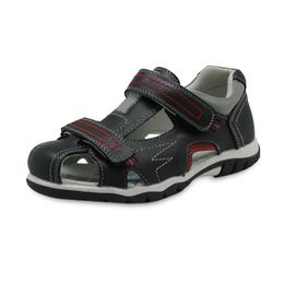 Apakowa Summer Leather Sports Sandals Closed Toe Flat Orthopaedic Kids Shoes for Boys with Arch Support for Beach Walking Running 210306