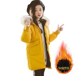 Girls Coat Parka With Fur Hoodies Coats Kids Winter Outerwear Jacket Teenage Clothes 6 8 10 12 14 210527