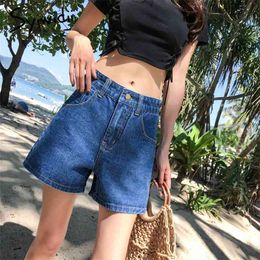 Blue Shorts high waist jeans woman Denim Short for Women summer black white streetwear sell Wide Leg Pants 210708