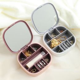 Travel Portable Jewellery Box with Makeup Mirror Jewelrys Storage Box Necklace Ring Earrings Compartment Organiser WH0502