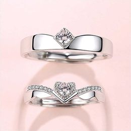 Womens Rings Crystal Jewelry new love couple ring simple opening creative inlaid diamond Cluster For Female Band styles