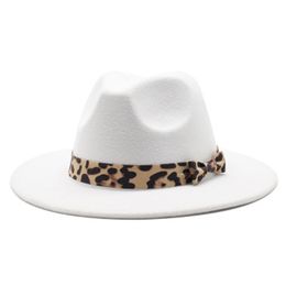 New fedora hat women men leopard ribbon bowknot solid wide brim felt hats winter autumn khaki beige church wedding fedoras hat
