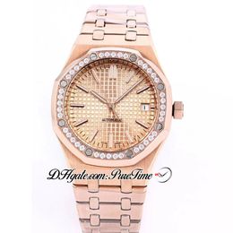 37mm 15451 A21J Automatic Womens Watch 18K Rose Gold Diamonds Bezel Champagne Texture Dial Stainless Steel Bracelet 2 Styles Sports Ladies Watches Puretime A13b2