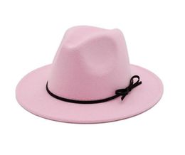 2021 30pcs Vintage Hats For Women Elegant Solid felt Fedora Hat Band Wide Flat Brim Jazz Hats Stylish Trilby Panama Caps