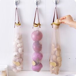 new Hangable Fruit Vegetable Storage Mesh Bag Multifunctional Hollow And Breathable Onion Hanging Bags Household Kitchen Supplies EWA6380
