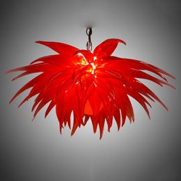 Classic Red Colour Urban Home Decor Art Lamp Small Size LED Light Source Hand Blown Glass Chandelier for Villa Customised 28 by 16 Inches