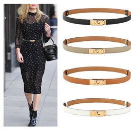 New Designer Women Real Leather 1.8cm Width Belts Golden Silver Lock Buckle Dress Jeans Sweater Waistband Belt A0 Q0625