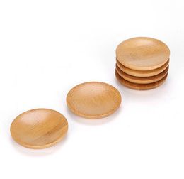 Natural bamboo small round dishes tea mat coaster Rural amorous feelings wooden sauce and vinegar plates Tableware plates