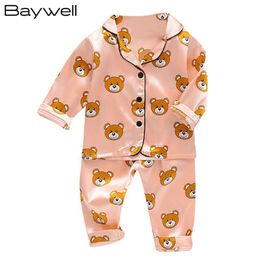 Criança seda cetim pijama pijama conjunto dos desenhos animados crianças meninos meninos sleepwear pijama nightwear terno menina roupa roupas menino loungewear 210915