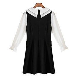 PERHAPS U Black White Patchwork Peter Pan Collar Long Sleeve A Line Dress Elegant Mini Dress Female D2611 210529