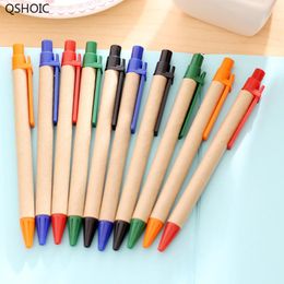 Ballpoint Pens QSHOIC 500 PCS/lot M Recycled Paper Pen Kraft Tube Custom Logo Ball-point Advertisement