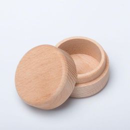 newBeech Wood Small Round Storage Boxes Retro Vintage Ring Box for Wedding Natural Wooden Jewellery Case EWE5640